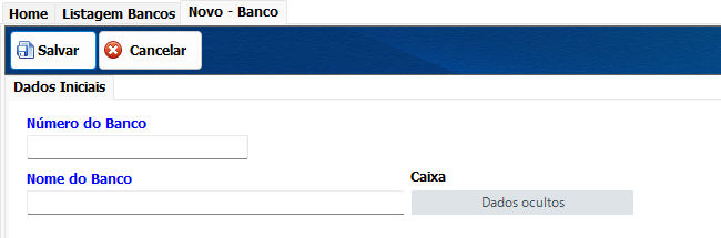 Campos de identificação do banco e indicação de caixa
