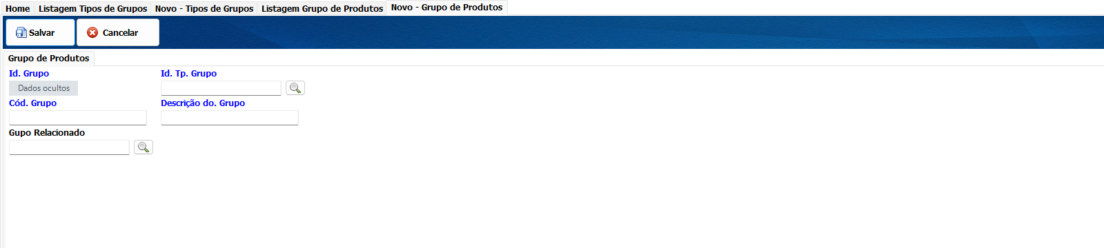 Cadastrar grupos tipos de grupo e tipos de produto 1 Cadastro de grupo de produtos e vínculo com o tipo de grupo no Si14